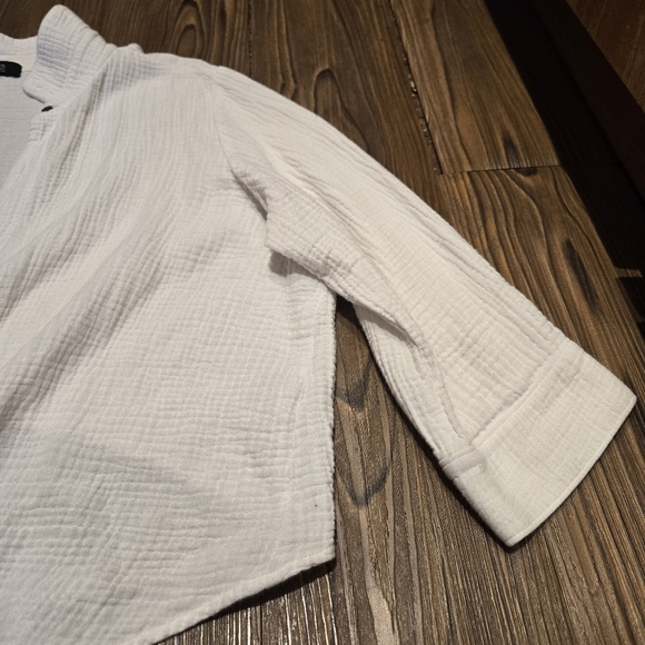 Comfy USA White Gauze Top Crepe Tie Front Blouse Vacation Beach Cotton Casual L - Picture 7 of 16